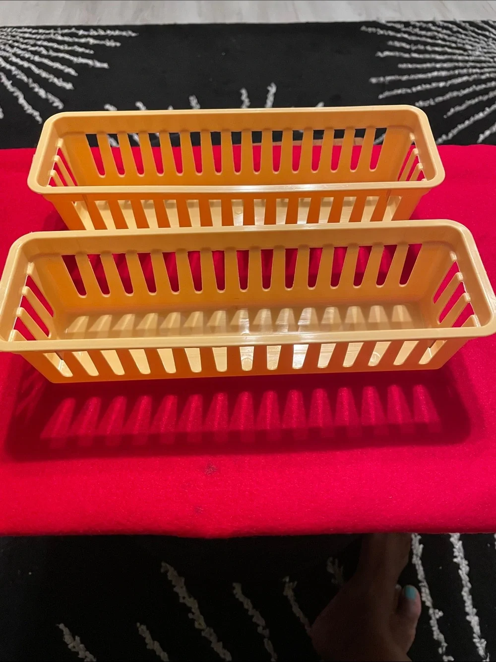 Set of Two Slim Plastic Storage Trays-Gold